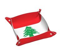 Poezjzw Plateau à bijoux en cuir avec motif drapeau du Liban - Pour table de nuit, bureau, petite assiette de voyage pour clés, portefeuille, montre, pièce de monnaie