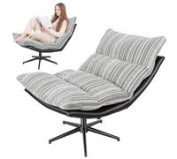pofluany Fauteuil Salon pivotant et Chaise de Bureau Confortable avec Dossier réglable, idéal comme Fauteuil Chambre ou Chaise Coiffeuse Chambre pour Lire Gris Blanc Bande