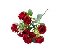 pofluany Fleurs artificielles réalistes Branche de Fleur Rose Artificielle avec Tige Réaliste Réutilisable Bouquet mariée fête Mariage Fausse Décoration intérieure et Rouge