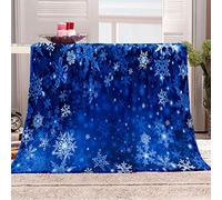 POGIB Couverture Polaire en Microfibre Flocon De Neige De Noël Bleu 3D Imprimée Douce Fluffy Flanelle Couverture De Lit Plaid Canapé Convient Adultes Et Enfants Rester Chaud en Hiver 80X150Cm