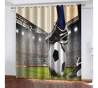 POGIB Rideau Salon Occultant Moderne Lot De 2 3D Terrain De Football Sportif Motif Rideaux À Oeillets Lot De 2 140X160Cm Rideau Chambre Enfant Fille Garcon Isolant Thermique Anti Chaleur Phonique