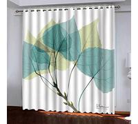 POGIB Rideaux Occultants Isolants Thermique Phonique Enfant 3D Feuilles Bleu Jaune Motif 200X214Cm Rideau Salon Moderne À Oeillets Lot De 2 Rideaux Chambre Enfant Adulte Rideaux Grande Largeur