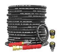 POHIR Tuyau de nettoyeur haute pression de 1,9 cm 4 500 psi, tuyau de lavage électrique en fil d'acier tressé avec raccord rapide pivotant et ensemble d'adaptateurs M22, tuyau de lavage d'eau haute