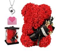 POHOMEGK Cadeau Fete des Meres Ours Rose, Nounours Personnalisé, Ours en Rose Cadeau de Fête des Mères Saint Valentin Anniversaires et Anniversaires Remise des diplômes, avec Collier