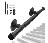 Poignée de 100 cm, noire, en fer forgé, pour fixation murale, diamètre 25 mm, adaptée à une utilisation intérieure et extérieure