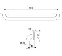 Poignée de maintien Delabie Basic D32 L500mm Edst. sat.