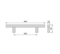 Emuca 9156151 Poignée pour meuble diamètre Ø12mm entraxe 384mm en acier finition nickel satinée
