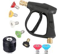 Poignée de pistolet pour nettoyeur haute pression - 4350 PSI - avec 7 embouts de buse - Kit de nettoyage à l'eau pour voiture - Raccord de tuyau M22 14 mm et raccord rapide Karcher 1/4" - Power Wand