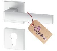 Poignée de porte d'intérieur ERGO, argentée, pour portes équipées d'une serrure à cylindre, poignée carrée argentée mate, garnitures de porte