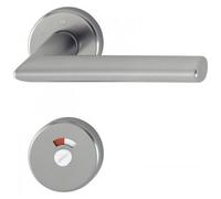 Poignée de porte double sur rosaces rondes Stockholm finition inox - à condamnation avec voyant HOPPE