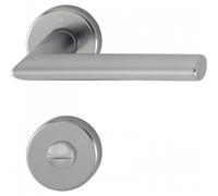 Poignée de porte double sur rosaces rondes Stockholm finition inox - à condamnation sans voyant HOPPE
