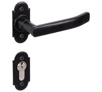 Poignée de porte en fer forgé, finition noire antique, cylindre de serrure à profil PZ, 1 pièce