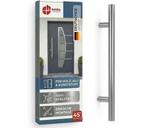 Poignée de porte Heicko en acier inoxydable, modèle à butée, 400 mm, supports inclinés à 45°, finition satinée