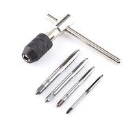 Poignée de Porte-taraud à Cliquet M3/M4/M5/M6 Poignée de Clé à Vis avec 4 Tarauds à Flûte Droite M3/M4/M5/M6 Filetage de Vis à Métaux pour Taraudage à la Main