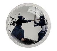 Poignée De Tiroir Kendo Samouraï Japonais Bouton De Meuble Enfant Lot De 4 Cristal Poignées De Meuble Boutons De Porte pour Chambre d'enfant 35x28mm