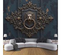 Poignée Porte 3D Rétro Lion Photo Papier Peint 400X280Cm Texture Relief Industrielle Bleu Marine Papier Peint Panoramique Poster Geant Mural Fresque Murale Intissé Salon Chambre D'Enfant Fond Tv Décor