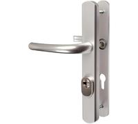 Poignée sur plaque étroit argent - Clé I - Secumax - Vachette | Poignée de porte fenêtre blindée - Secumax - Vachette - Gris argent - Clé I - 195 mm