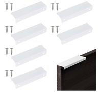 Poignées de meuble cuisine blanc 6 pièces, alliage aluminium avec vis pour tiroirs et armoires, design invisible