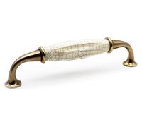 Poignées de meubles vintage | 4 poignées de meubles anciennes – Motif ancien | 144 x 35 mm | Boutons de meubles en zinc-aluminium et porcelaine | Poignées d'armoires de cuisine, poignées d'armoires vi