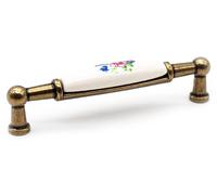 Poignées de meubles vintage | 4 poignées de meubles anciennes – motif floral printanier | 106 × 26 × 19 mm | Boutons de meubles en zinc-aluminium et porcelaine | Poignées pour armoires de cuisine, poi