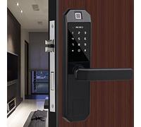 Poignées de porte avec poignée de porte à empreintes digitales, serrure intelligente avec instructions vocales, empreintes digitales e déverrouillage par code, pour portes en bois, compatible
