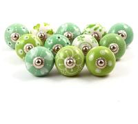 Poignées de porte en céramique haut de gamme – Assortiment de 12 boutons en céramique verts et blancs, différents modèles, boutons pour portes d'armoires, poignées de tiroirs