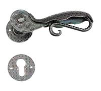 Poignées de porte en fer forgé, finition noir antique, paire avec rosaces