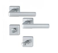 Poignées de porte sur rosaces aluminium anodisé - chromé satiné Dublin - condamnation HOPPE