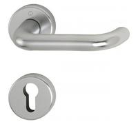 Poignées de porte sur rosaces rondes Paris - aluminium finition inox - clé I HOPPE
