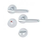 Poignées de porte sur rosaces rondes Verona -aluminium finition argent - condamnation avec voyant HOPPE