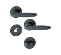 Poignées de porte sur rosaces rondes Verona - aluminium noir mat - condamnation avec voyant HOPPE