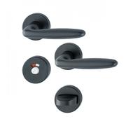 Poignées de porte sur rosaces rondes Verona - aluminium noir mat - condamnation avec voyant HOPPE