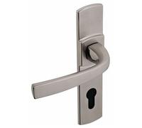 Vachette Set de Poignée de Porte sur Petite Plaque MUZE - Version Bec de Cane Porte Cuisine/Salon, Entraxe 165 mm - Système de Pose Facile - en Zamak Résistant - Finition Platine - Garantie 10 Ans