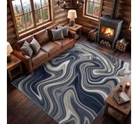 Poil Ras Salon Tapis 60 x 110 cm, Moderne Luxe Léger Lavable Chambre Décor | Fluide Texture Vague Antidérapant Doux Flanelle Tapis pour Salon Couloir Chambre d'enfant Maison Decoration, Bleu Gris