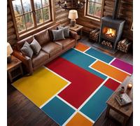 Poil Ras Salon Tapis 60 x 110 cm, Moderne Minimaliste Lavable Chambre Décor | Rectangle Bloc De Couleur Ligne Antidérapant Doux Flanelle Tapis pour Salon Couloir Chambre d'enfant Maison Deco, Multicolore