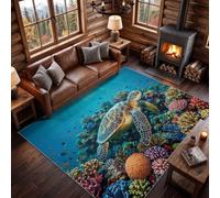 Poil Ras Salon Tapis 60 x 110 cm, Tropical Paysage Lavable Chambre Décor | Tortue Marine Corail Poisson Antidérapant Doux Flanelle Tapis pour Salon Couloir Chambre d'enfant Maison Deco, Multicolore