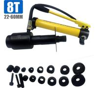 Poinçonneuse hydraulique - 8 tonnes Manuelle - Plage de poinçonnage Ø2–60 mm - Pour fer doux 3 mm - Acier inoxydable 1,2 mm - Jaune