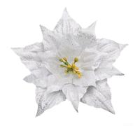 Poinsettia à paillettes - Décoration de Noël à suspendre - 20 cm - Argenté