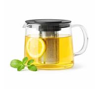 Point-Virgule Théière en verre avec infuseur à thé en inox, service a the, noir, 1L