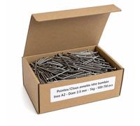 Pointes/Clous annelés tête bombée Inox A2 - Diam 2.5 mm - 1kg (environ 500-700 pcs)