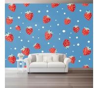 Pois Fruit Fraise Modèle Papier Peint Panoramique | Cartoon Doux Impression Papier Peint Mural, 400 x 280 cm Bleu pour Salon Chambre TV Fond Décoration