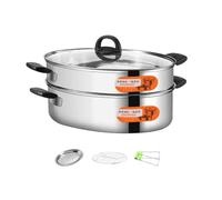 Poissonnière avec Cvercle Induction, 2-Couches A | Acier Inoxydable 304, Marmite à Vapeur avec Grille, Compatible Feux, , pr Cuisine