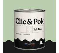POK BOIS Peinture Bois Extérieur Intérieur - Satinée, Résistante Intempéries UV, Multisupport - 1L - RAL 6019 Vert blanc