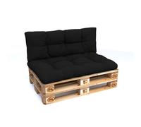 POKAR Coussin pour palette avec belle surpiqûre, Taille:Set coussin d'assise 120x80 + coussin de dossier 120x40, Couleur:Noir - Imperméable