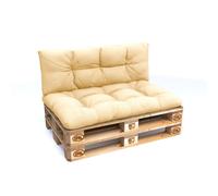 POKAR Coussin pour palette avec belle surpiqûre, Taille:Set coussin d'assise 120x80 + coussin de dossier 120x40, Couleur:Beige - Imperméable