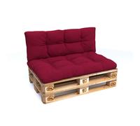 POKAR Coussin pour palette avec belle surpiqûre, Taille:Set coussin d'assise 120x80 + coussin de dossier 120x40, Couleur:Rouge foncé