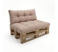 POKAR Set de 2 Coussins Matelassé pour Palettes Euro: 1x Assise 120x80cm + 1x Dossier 120x40cm, en Mousse formée à Froid, pour Canapé de Jardin, Intérieur et Extérieur, sans Palette Beige