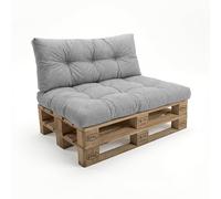 POKAR Set de 2 Coussins Matelassé pour Palettes Euro: 1x Assise 120x80cm + 1x Dossier 120x40cm, en Mousse formée à Froid, pour Canapé de Jardin, Intérieur et Extérieur, sans Palette Gris