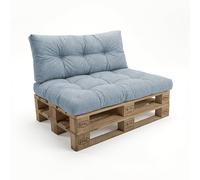POKAR Set de 2 Coussins Matelassé pour Palettes Euro: 1x Assise 120x80cm + 1x Dossier 120x40cm, en Mousse formée à Froid, pour Canapé de Jardin, Intérieur et Extérieur, sans Palette Bleu