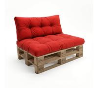 POKAR Set de 2 Coussins Matelassé pour Palettes Euro: 1x Assise 120x80cm + 1x Dossier 120x40cm, en Mousse formée à Froid, pour Canapé de Jardin, Intérieur et Extérieur, sans Palette, Rouge